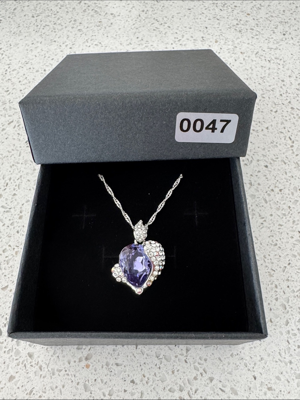 Swarovski Silver-toned Purple Crystal Heart Pendant Necklace